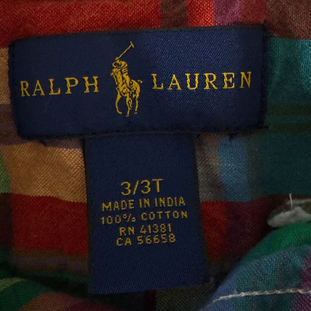 Polo Ralph Lauren Plaid Cotton Madras Long Sleeve Button Down Shirt Boys Size 3T - Picture 4 of 7